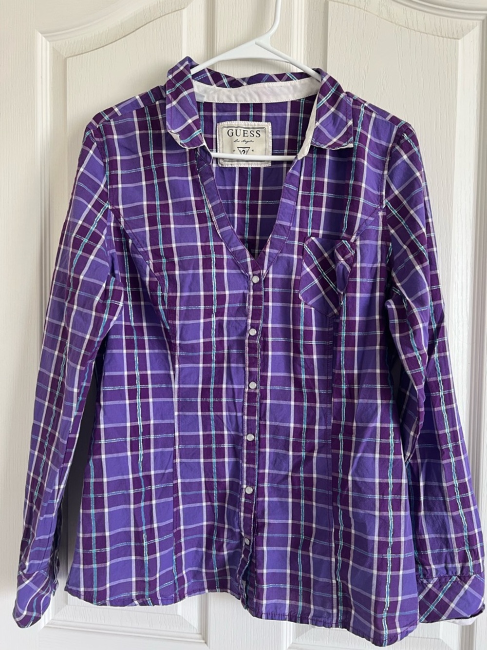 Guess Purple Plaid Long-Sleeve Shirt